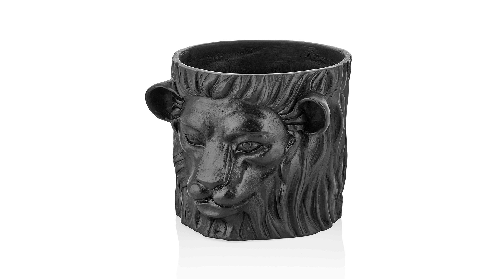 Diamond Pot Lion Figure Black
